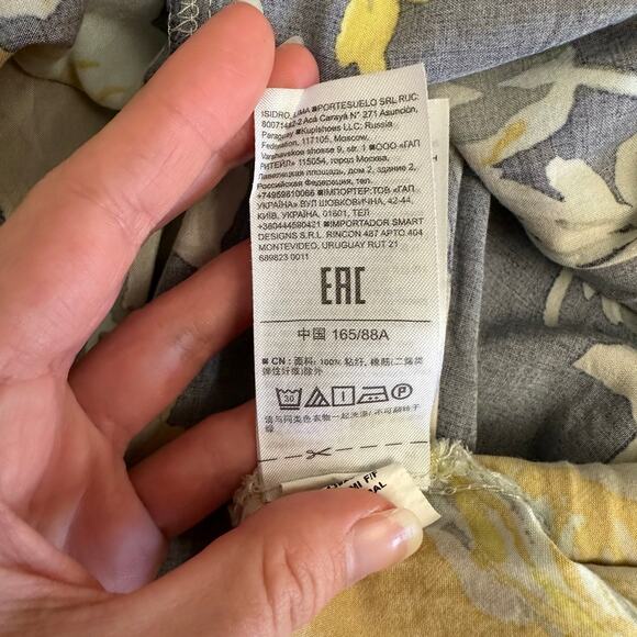 GAP Soft Fit & Flare Dress S Navy Floral Yellow Rayon Summer Spaghetti Strap - Picture 7 of 10